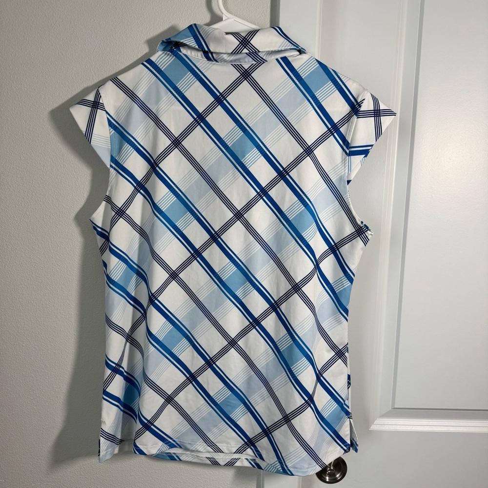Jack Smith Women’s Golf Polo Shirt Size XL Sleeveless UPF 50+ White Blue Stripes - Picture 9 of 10